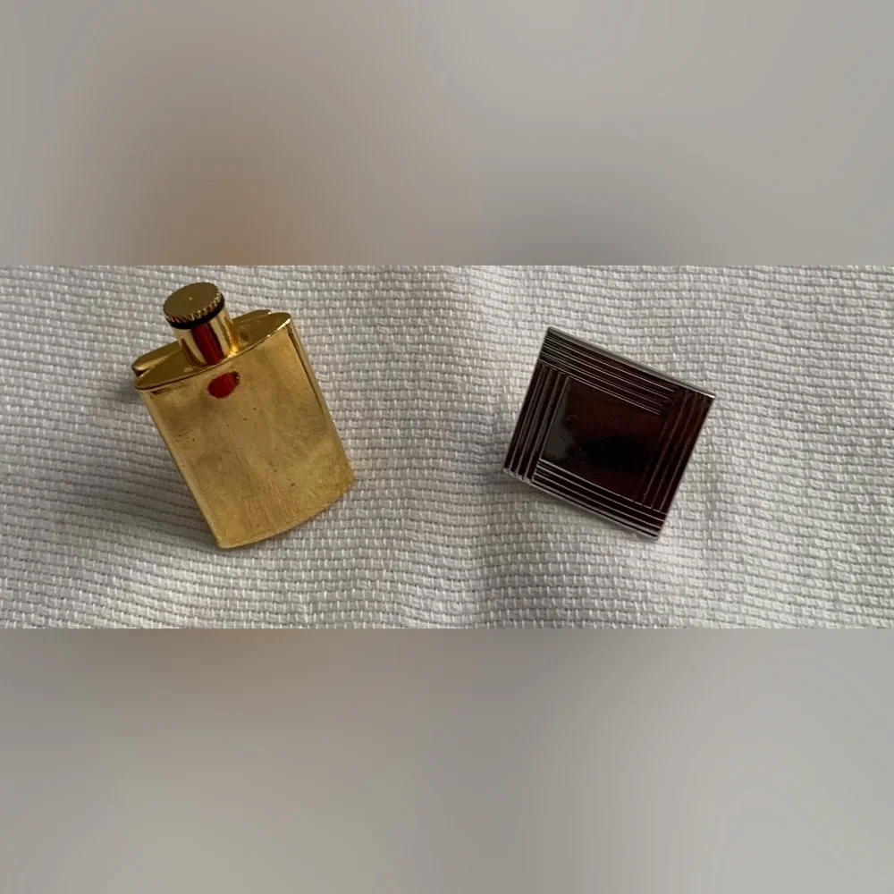 Vintage Gold-Tone Flask Cufflink and Vintage Sliver-Tone Square Cufflink